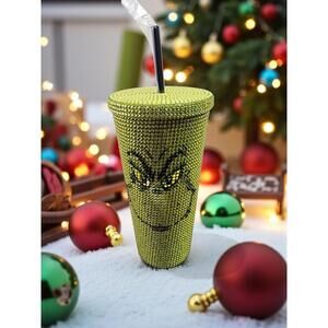THE GRINCH BIG FACE RHINESTONE STUDDED CHRISTMAS TUMBLER BRAND NEW READY TO SHIP